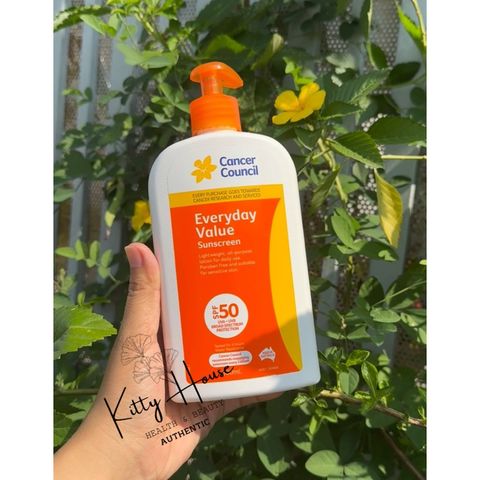 Kem Chống Nắng Cancer Council Everyday Value SPF 50+ PA++++ 500ml - Bảo Vệ Da Khỏi Tia UVA/UVB, Thẩm Thấu Nhanh, Không Nhờn Rít