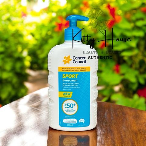 Kem Chống Nắng Cancer Council Sport SPF 50+ - Dry Touch & Sweat Resistant 500ml, Bảo Vệ Da Trong Các Hoạt Động Ngoài Trời