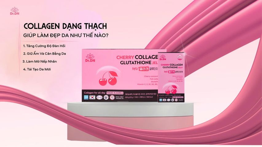 Thạch Cherry Collagen Glutathione Dr.DN - Cải Thiện Độ Đàn Hồi, Làm Sáng Da, Hỗ Trợ Giảm Nếp Nhăn, Hương Vị Ngon, Tiện Lợi Sử Dụng