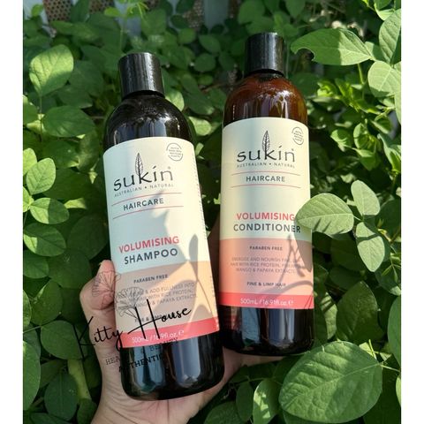 Dầu Gội & Dầu Xả Tăng Độ Phồng Sukin 500ml - Chăm Sóc Tóc Mỏng Yếu, Chiết Xuất Dứa, Xoài, Đu Đủ, Hương Xoài Tự Nhiên