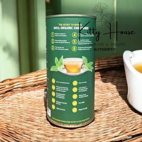 Đường cỏ ngọt Earthia Organics Stevia 350g - Thay thế đường cho người tiểu đường, giảm cân, 100% tự nhiên, không calories