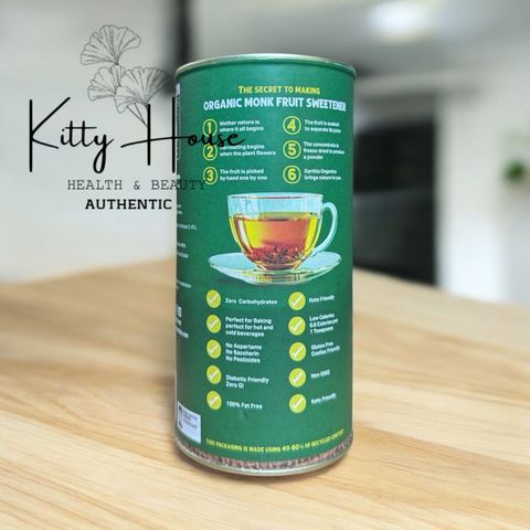 Đường ăn kiêng la hán quả Earthia Organics 350g - Thay thế đường tự nhiên không calo, phù hợp chế độ Keto và cho người tiểu đường