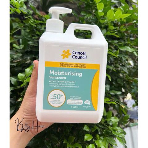 Kem Chống Nắng Dưỡng Ẩm Cancer Council SPF 50+ - Bảo Vệ Da, Giàu Lô Hội & Vitamin E, Chống Nước 4 Giờ, Chai 1L