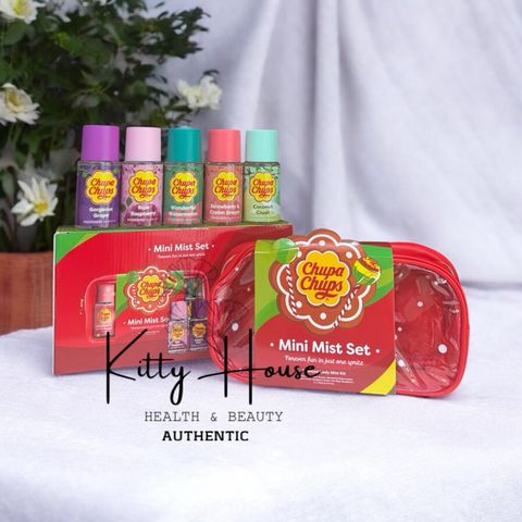 Bộ xịt thơm mini toàn thân Chupa Chups 5 chai 75ml - Hương mâm xôi, hoa & caramel ngọt ngào, quà tặng lý tưởng cho bé gái