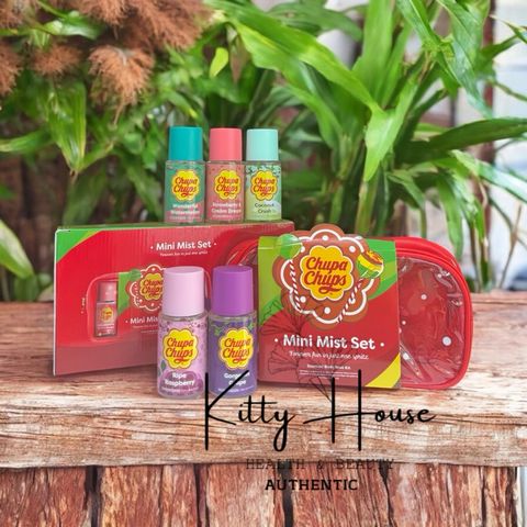Bộ xịt thơm mini toàn thân Chupa Chups 5 chai 75ml - Hương mâm xôi, hoa & caramel ngọt ngào, quà tặng lý tưởng cho bé gái