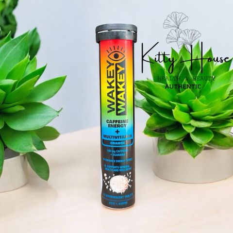 Viên sủi bổ sung năng lượng Wakey Wakey Caffeine Effervescent - Tăng cường sức sống với 100mg Caffeine, Guarana & Vitamin thiết yếu, tuýp 20 viên