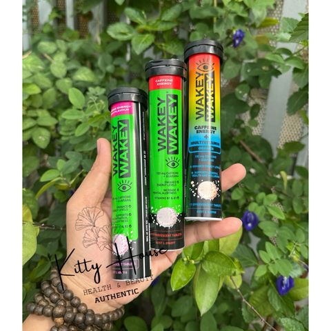 Viên sủi bổ sung năng lượng Wakey Wakey Caffeine Effervescent - Tăng cường sức sống với 100mg Caffeine, Guarana & Vitamin thiết yếu, tuýp 20 viên