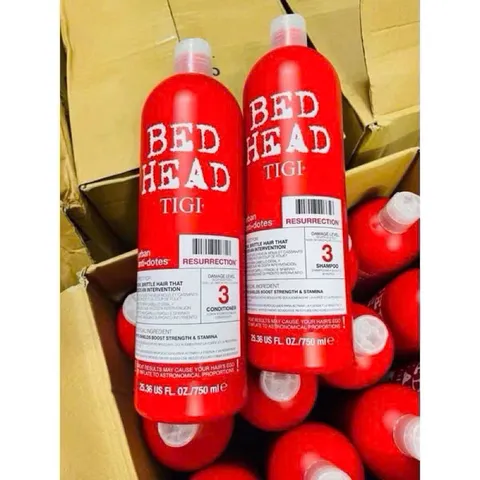 Set Gội Xả Tigi Đỏ Bed Head 750ml - Dầu Gội Phục Hồi Tóc Hư Tổn Cấp Độ 3, Chăm Sóc Tóc Khô Xơ, Best Seller Mỹ
