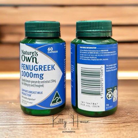 Viên uống lợi sữa Nature's Own Fenugreek 1000mg - Tăng cường sản xuất sữa cho mẹ bỉm sữa, hỗ trợ sức khỏe cho mẹ và bé, lọ 60 viên