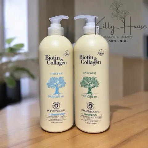 Set dầu gội và dầu xả Biotin & Collagen trắng chai 1000ml