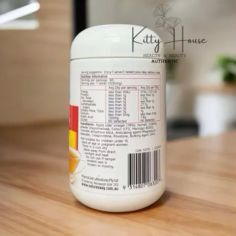 Viên uống giấm táo Nature's Way 1200mg - Hỗ trợ giảm cân, tiêu hóa và detox hiệu quả, lọ 90 viên