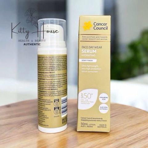 Serum Chống Nắng Dưỡng Ẩm Cancer Council Face Day Wear SPF50+ 50ml - Serum Hydrating Siêu Nhẹ Cho Da Thường, Da Khô, Da Nhạy Cảm