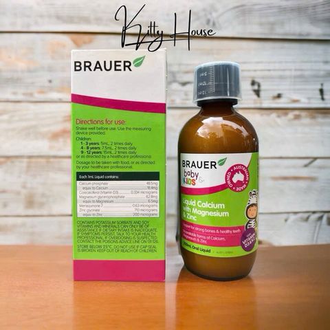 Siro Brauer Bổ Sung Canxi, Magie & Kẽm D3 K2 Cho Bé Từ 1 Tuổi - Chai 200ml Tăng Cường Phát Triển Xương Khỏe Mạnh