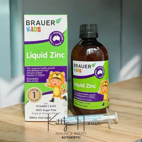 Siro Bổ Sung Kẽm Brauer Liquid Zinc 200ml Cho Trẻ Em - Hỗ Trợ Phát Triển Khỏe Mạnh và Tăng Đề Kháng, Không Đường, Hương Cam Tự Nhiên
