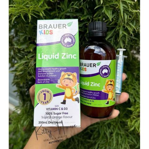 Siro Bổ Sung Kẽm Brauer Liquid Zinc 200ml Cho Trẻ Em - Hỗ Trợ Phát Triển Khỏe Mạnh và Tăng Đề Kháng, Không Đường, Hương Cam Tự Nhiên