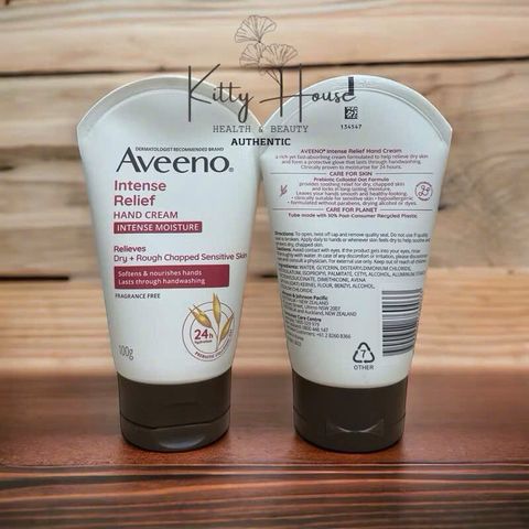 Kem Dưỡng Da Tay Aveeno Active Naturals Intense Relief Fragrance Free 100g - Dưỡng Ẩm 24h, Không Gây Nhờn, Thích Hợp Cho Da Nhạy Cảm