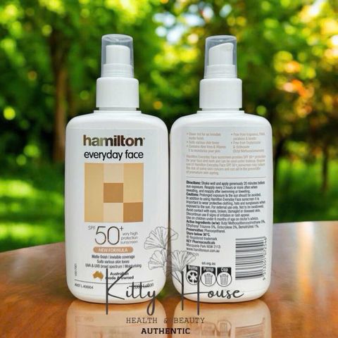 Kem chống nắng Hamilton Everyday Face SPF50+ - Chai xịt 200ml, Dưỡng ẩm, Bảo vệ da khỏi UVA/UVB, Không bết dính, Dành cho da nhạy cảm
