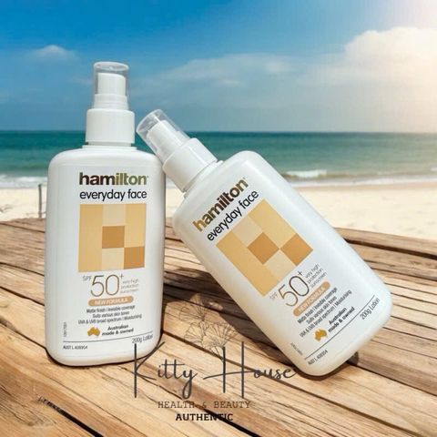 Kem chống nắng Hamilton Everyday Face SPF50+ - Chai xịt 200ml, Dưỡng ẩm, Bảo vệ da khỏi UVA/UVB, Không bết dính, Dành cho da nhạy cảm