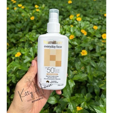 Kem chống nắng Hamilton Everyday Face SPF50+ - Chai xịt 200ml, Dưỡng ẩm, Bảo vệ da khỏi UVA/UVB, Không bết dính, Dành cho da nhạy cảm