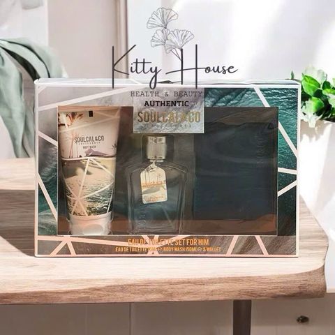 Bộ nước hoa nam SoulCal & Co for Him Blue EDT 75ml - Hương thơm mộc mạc, bao gồm nước hoa, sữa tắm và ví thời trang