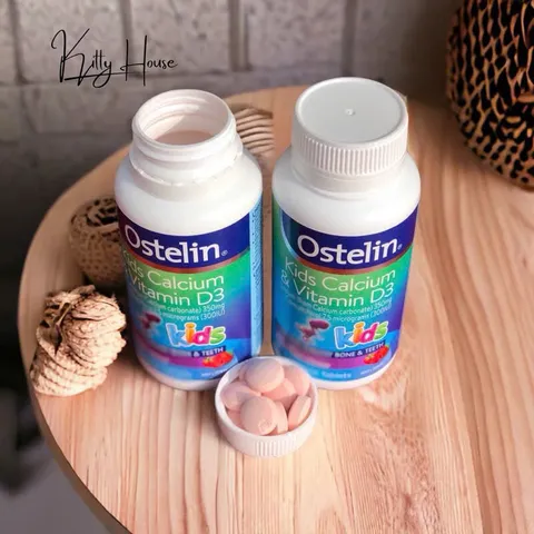 Viên kẹo nhai bổ sung canxi cho bé Ostelin Calcium & Vitamin D3 lọ 90V