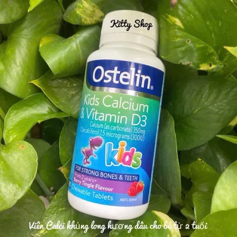 Viên kẹo nhai bổ sung canxi cho bé Ostelin Calcium & Vitamin D3 lọ 90V
