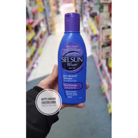 Dầu gội Selsun Blue Úc nắp tím 200ml - Dầu gội chống gàu, làm sạch sâu cho tóc và da đầu, sản phẩm chăm sóc tóc hiệu quả.