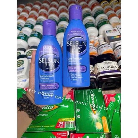 Dầu gội Selsun Blue Úc nắp tím 200ml - Dầu gội chống gàu, làm sạch sâu cho tóc và da đầu, sản phẩm chăm sóc tóc hiệu quả.
