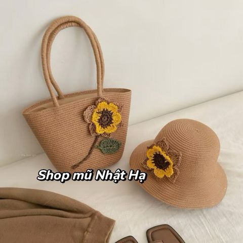 Túi cói đeo vai có khoá kéo tiện lợi đựng đồ đi biển