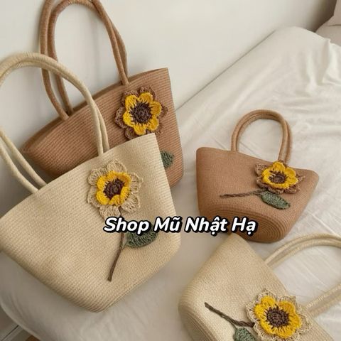 Túi cói đeo vai có khoá kéo tiện lợi đựng đồ đi biển