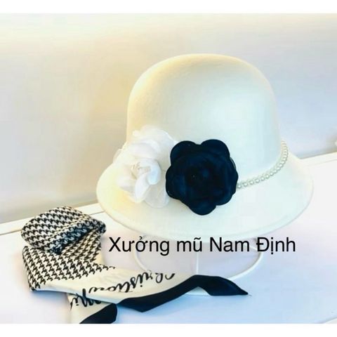 nón dạ  hai hoa trà dáng cụp xinh xắn (GIÁ TẠI XƯỞNG KHÔNG QUA TRUNG GIAN) (tuyển sỉ)