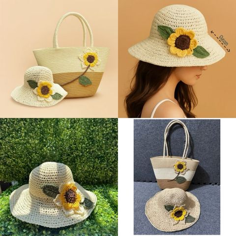 set túi cói, nón cói handmade hoa hướng dương thoáng khí, bền nhẹ cho nữ xu hướng 2026