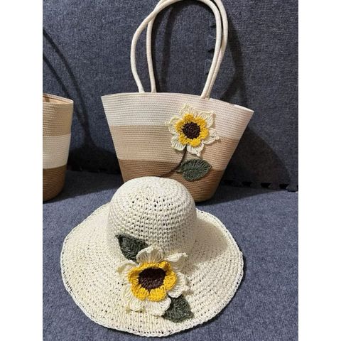 set túi cói, nón cói handmade hoa hướng dương thoáng khí, bền nhẹ cho nữ xu hướng 2026