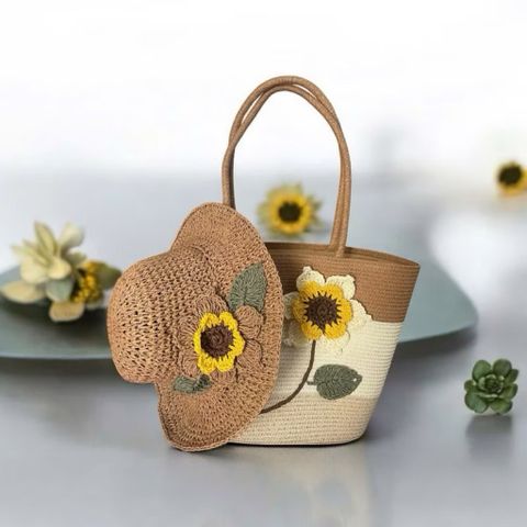 set túi cói, nón cói handmade hoa hướng dương thoáng khí, bền nhẹ cho nữ xu hướng 2026