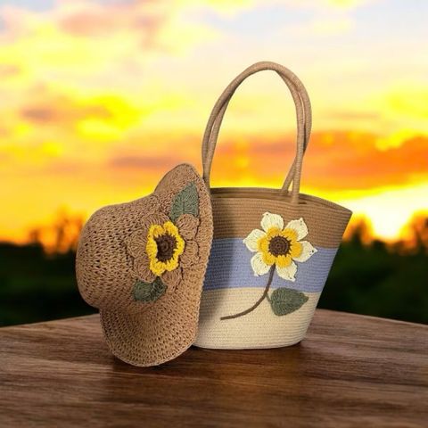 set túi cói, nón cói handmade hoa hướng dương thoáng khí, bền nhẹ cho nữ xu hướng 2026
