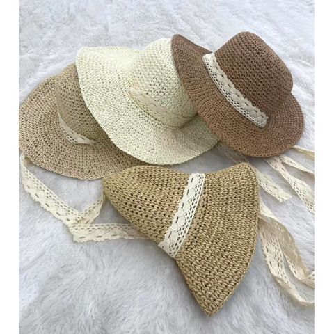 Nón Cói Móc Tay Hình Hạt Thóc Đính Nơ Ren - Mũ Đi Biển Thoáng Khí, Dễ Dàng Uốn Cong, Thời Trang Cho Mọi Khuôn Mặt