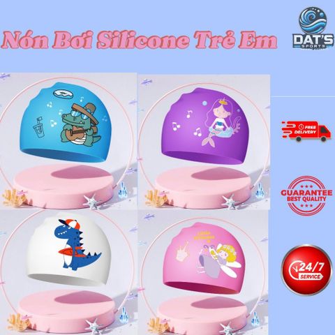 Nón Bơi Silicone Họa Tiết Hoạt Hình Dài Cho Trẻ Em - Nón Chống Thấm Nước Khủng Long, Cá Sấu Dễ Thương, Mũ Bơi Bảo Vệ Tóc