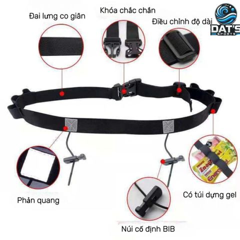 Dây Đeo BIB Chạy Bộ Phản Quang, Đựng Gel - Điều Chỉnh 78-140cm - Phụ Kiện Chạy Road và Trail An Toàn