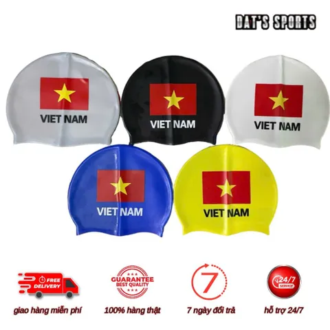 Mũ Bơi In 2 Mặt Lá Cờ Việt Nam - Silicone Chống Thấm, Freesize Cho Người Lớn & Trẻ Em, Độ Đàn Hồi Tốt, Đặc Biệt Cho Bơi Lội