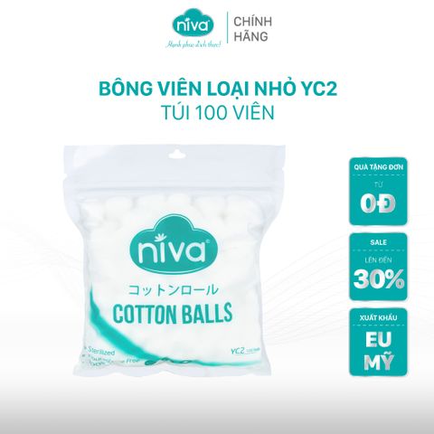 Bông Gòn Viên Tròn Y Tế NIVA YC2 16mm - Gói 100 Viên Dùng Để Chăm Sóc Vết Thương, Bịt Tai Phụ Nữ Sau Sinh