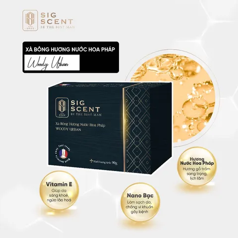 Xà bông Hương Nước Hoa Pháp Woody Urban SIGSCENT 90g - Xà Phòng Tắm Nam Hương Gỗ Sang Trọng, Dưỡng ẩm Chuyên Sâu