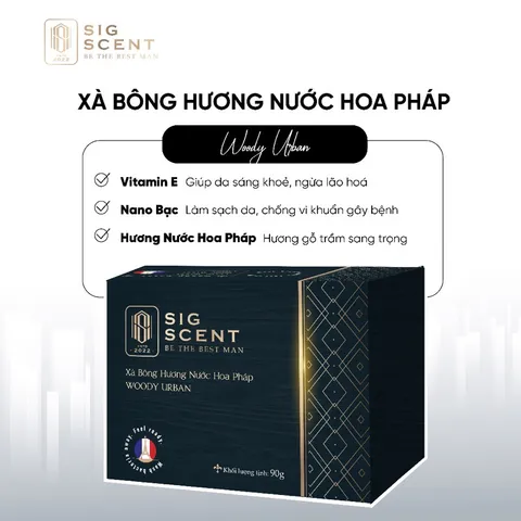 Xà bông Hương Nước Hoa Pháp Woody Urban SIGSCENT 90g - Xà Phòng Tắm Nam Hương Gỗ Sang Trọng, Dưỡng ẩm Chuyên Sâu