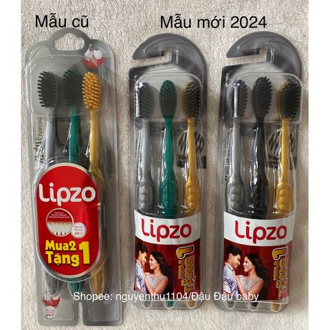 Combo 3 Bàn Chải Đánh Răng Lipzo Ruby Charcoal Cho Răng Nhạy Cảm - Công Nghệ Than Hoạt Tính Kháng Khuẩn Siêu Mềm