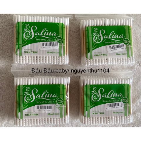 Tăm bông thân trúc Salina 100% bông tự nhiên 100 que