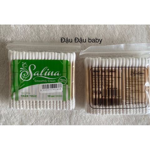 Tăm bông thân trúc Salina 100% bông tự nhiên 100 que