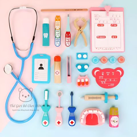 Bộ Đồ Chơi Bác Sĩ Bằng Gỗ 20 Chi Tiết - Bộ Phát Triển Kỹ Năng Tư Duy Cho Bé, Giúp Trẻ Vượt Qua Nỗi Sợ Bác Sĩ Thú Vị