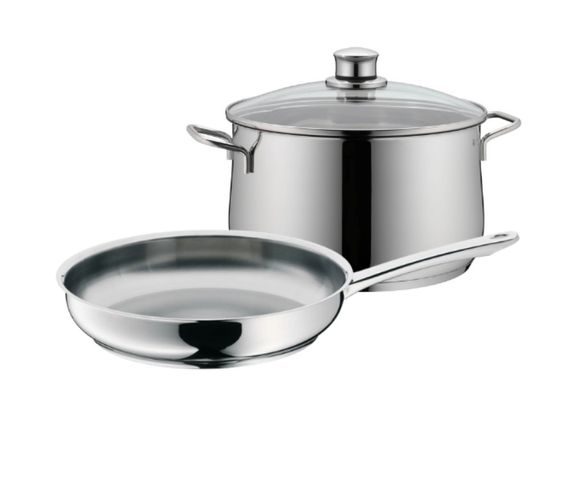 Bộ Nồi Chảo WMF Diadem Plus 2 Món - Inox 18/10 Chịu Nhiệt Tốt, Dùng Cho Mọi Loại Bếp, Nắp Thủy Tinh Chắc Chắn