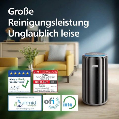 Máy lọc không khí Philips AC3210/12 130m2 - Bộ lọc HEPA 3 lớp, Chống dị ứng ECARF, Kết nối ứng dụng Air+