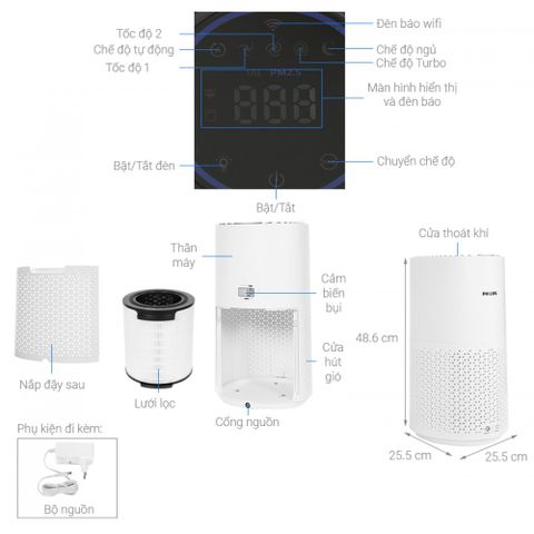 Máy Lọc Không Khí Philips AC1715/20 - HEPA Công Nghệ Hiện Đại 78m², Lọc 99,9% Vi Rút và Chất Gây Dị Ứng, Kết Nối Wi-Fi