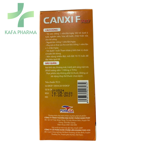 Viên Uống Canxi F MK7 - Hỗ Trợ Phát Triển Chiều Cao & Ngăn Ngừa Loãng Xương, Hộp 30 Viên Dành Cho Trẻ & Người Lớn